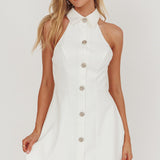 Opulent Collared Neckline Mini Dress White