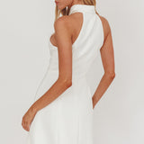 Opulent Collared Neckline Mini Dress White