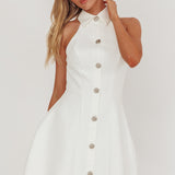 Opulent Collared Neckline Mini Dress White