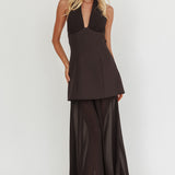 Opulent Halterneck Layered Maxi Dress Black