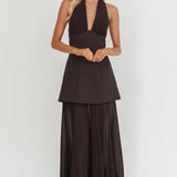 Opulent Halterneck Layered Maxi Dress Black