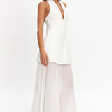 Opulent Halterneck Layered Maxi Dress White