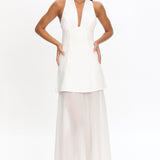 Opulent Halterneck Layered Maxi Dress White