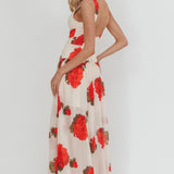 Opulent Low Back Maxi Dress Floral Rose