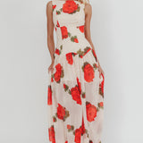 Opulent Low Back Maxi Dress Floral Rose