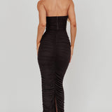 Midwest Strapless Gathered Mesh Maxi Dress Black