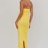 Midwest Strapless Gathered Mesh Maxi Dress Lemon