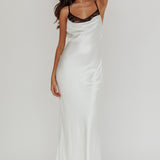 Gentle Touch Cowl Neck Satin Maxi Dress White