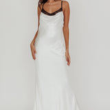 Gentle Touch Cowl Neck Satin Maxi Dress White