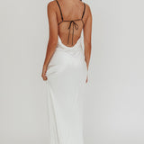 Gentle Touch Cowl Neck Satin Maxi Dress White