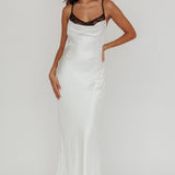 Gentle Touch Cowl Neck Satin Maxi Dress White