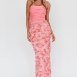 Love & Honor Textured Floral Maxi Dress Pink