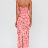 Love & Honor Textured Floral Maxi Dress Pink