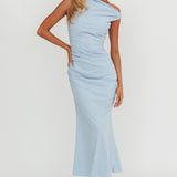 Angel's Song Asymmetric Neckline Maxi Dress Blue