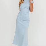 Angel's Song Asymmetric Neckline Maxi Dress Blue