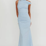 Angel's Song Asymmetric Neckline Maxi Dress Blue