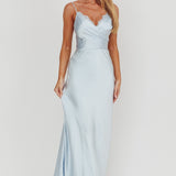 Our Story Surplice Neckline Maxi Dress Steel Blue