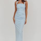 Scout Halterneck Ruched Maxi Dress Blue