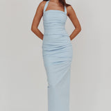 Scout Halterneck Ruched Maxi Dress Blue