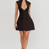 Heavenly Bodies Sleeveless Deep Neckline Mini Dress Black