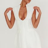 Heavenly Bodies Sleeveless Deep Neckline Mini Dress White