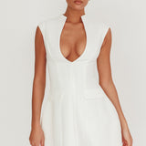 Heavenly Bodies Sleeveless Deep Neckline Mini Dress White
