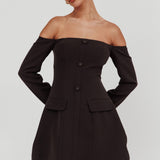 Cherry Wine Off Shoulder Mini Dress Black