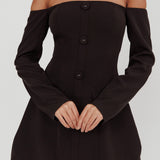 Cherry Wine Off Shoulder Mini Dress Black