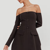 Cherry Wine Off Shoulder Mini Dress Black