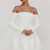 Cherry Wine Off Shoulder Mini Dress White