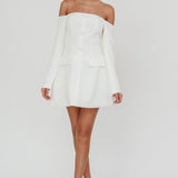 Cherry Wine Off Shoulder Mini Dress White