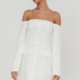 Cherry Wine Off Shoulder Mini Dress White