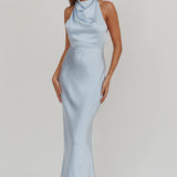 Gelato Pearl Strap Halter Maxi Dress Blue