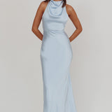 Gelato Pearl Strap Halter Maxi Dress Blue