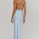 Gelato Pearl Strap Halter Maxi Dress Blue