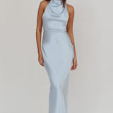 Gelato Pearl Strap Halter Maxi Dress Blue