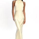 Gelato Pearl Strap Halter Maxi Dress Butter