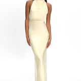 Gelato Pearl Strap Halter Maxi Dress Butter