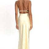 Gelato Pearl Strap Halter Maxi Dress Butter