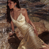Hold Me Satin Backless Maxi Dress Lemon