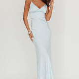 Hold Me Satin Backless Maxi Dress Ice Blue