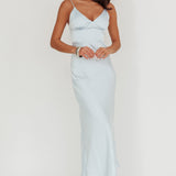 Hold Me Satin Backless Maxi Dress Ice Blue