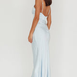 Hold Me Satin Backless Maxi Dress Ice Blue