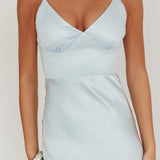 Hold Me Satin Backless Maxi Dress Ice Blue