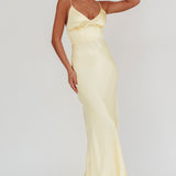 Hold Me Satin Backless Maxi Dress Lemon