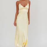 Hold Me Satin Backless Maxi Dress Lemon