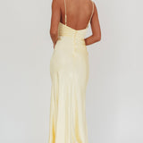 Hold Me Satin Backless Maxi Dress Lemon