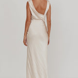 Jinora Cowl Neck Leg Slit Satin Maxi Dress