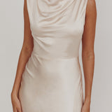 Jinora Cowl Neck Leg Slit Satin Maxi Dress