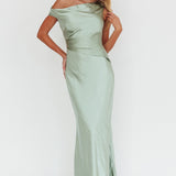 Twilight Asymmetric Neckline Maxi Dress Sage